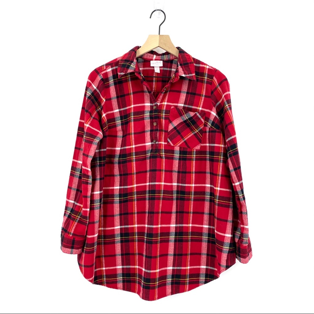 Ingrid & Isabel Maternity Plaid Flannel Tunic Red Size M Medium